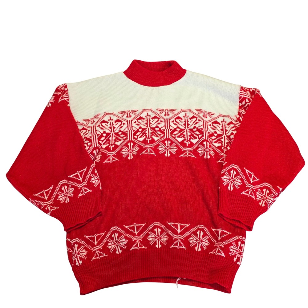 American Pride Vintage Fair Isle Knit Sweater‎ Mock Neck Red White Medium
